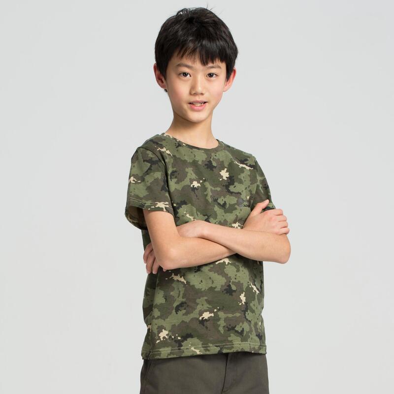 Camiseta Caza Solognac Niños Manga Corta Camuflaje Woodland Verde Marron