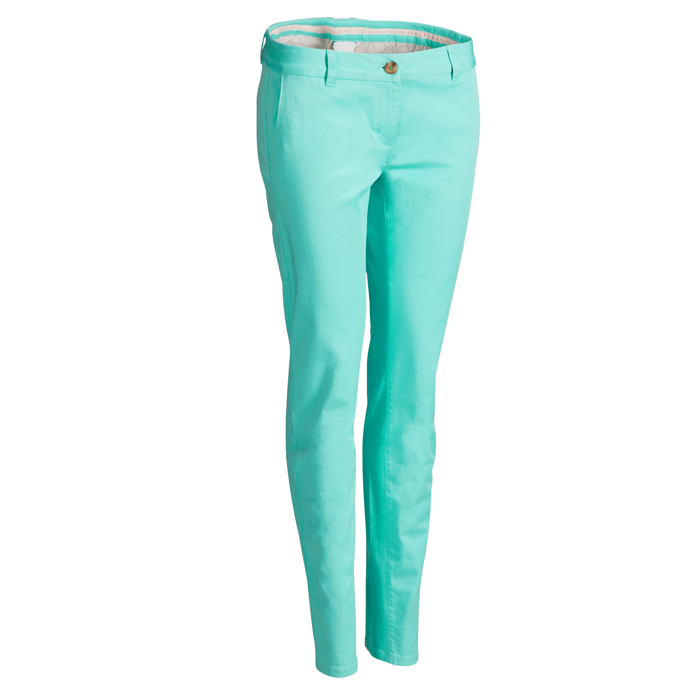 Turquoise Stretch Cotton Slim Leg Trousers  Cordings