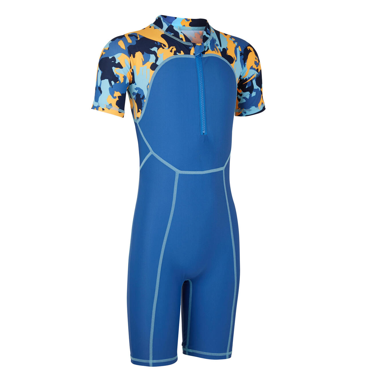 Blue print baby's shortsleeved shorty swimsuit Decathlon