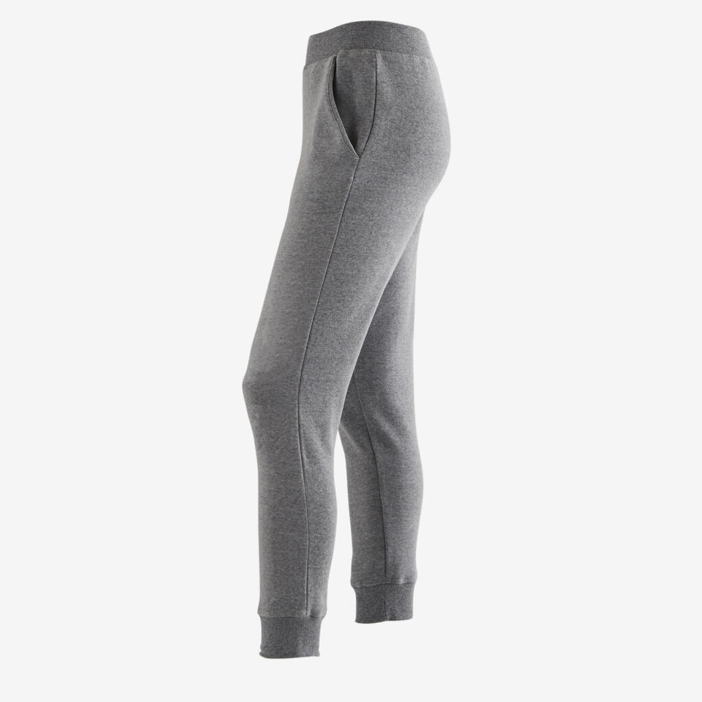 Girls' Warm Jogging Bottoms 500 - Mid Grey Marl