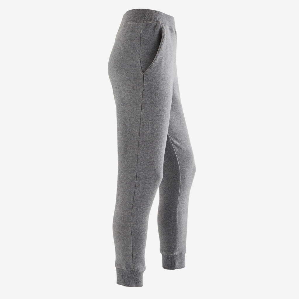 Girls' Warm Jogging Bottoms 500 - Mid Grey Marl