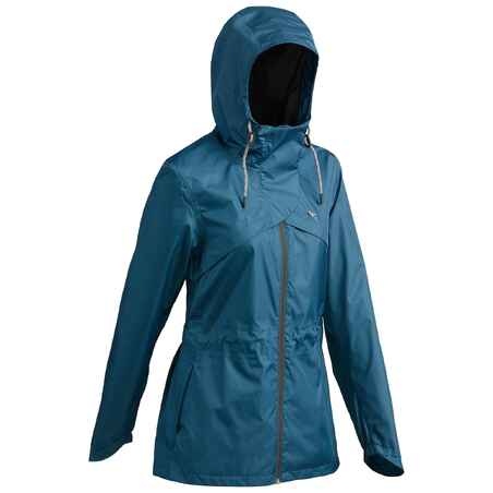 Modra ženska vodoodporna pohodniška jakna NH500