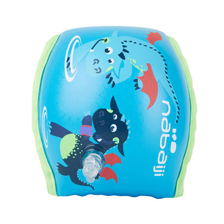 Swimming armbands with fabric interior for 15-30 kg kids - blue "Dragon" print