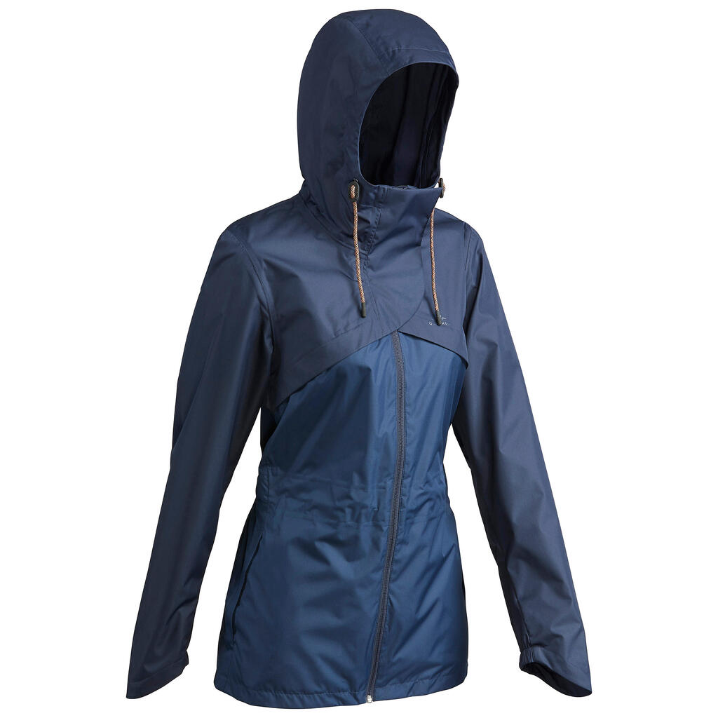 Wanderjacke Naturwandern NH500 wasserdicht Damen marineblau