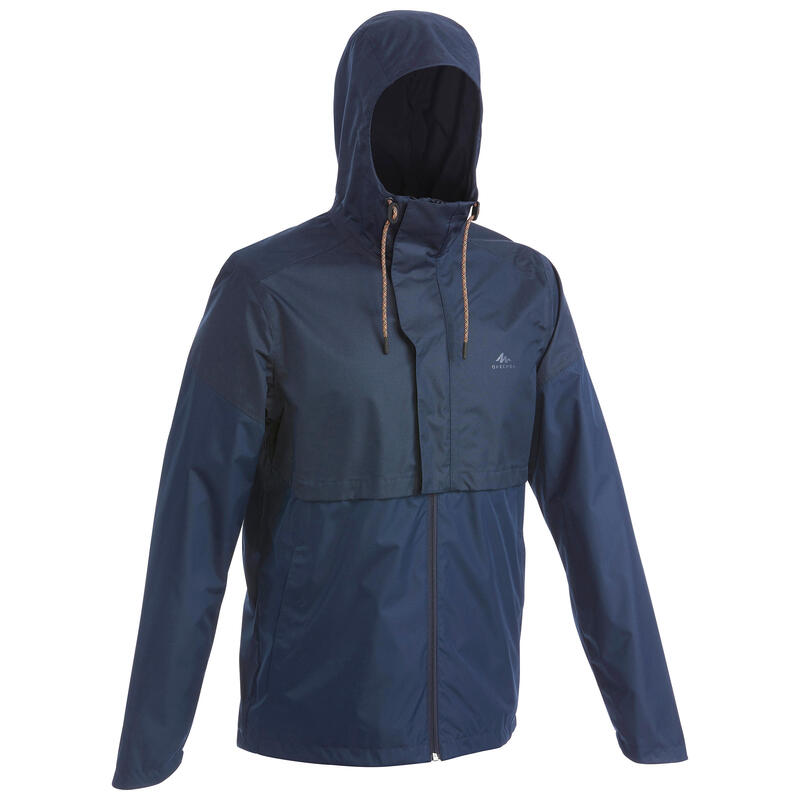 Férfi kabát túrázáshoz NH500 flap, vízhatlan, sötétkék