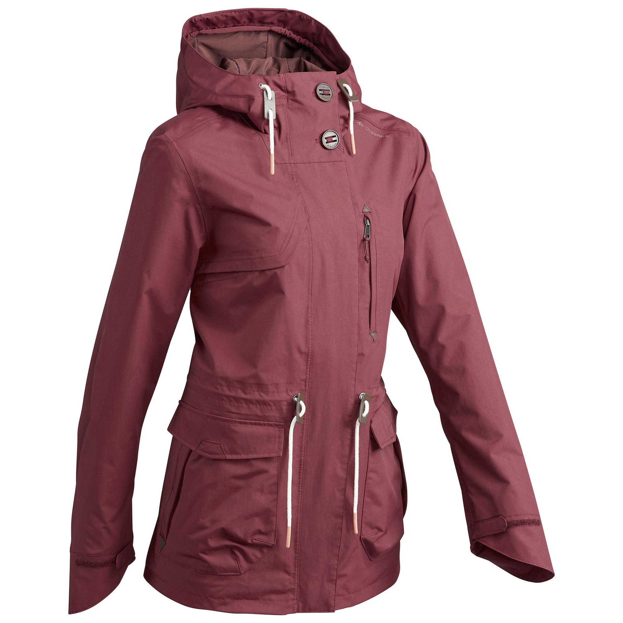 Quechua Waterdichte Wandelparka Voor Dames Nh500 Protect Bordeaux quechua kopen in de aanbieding