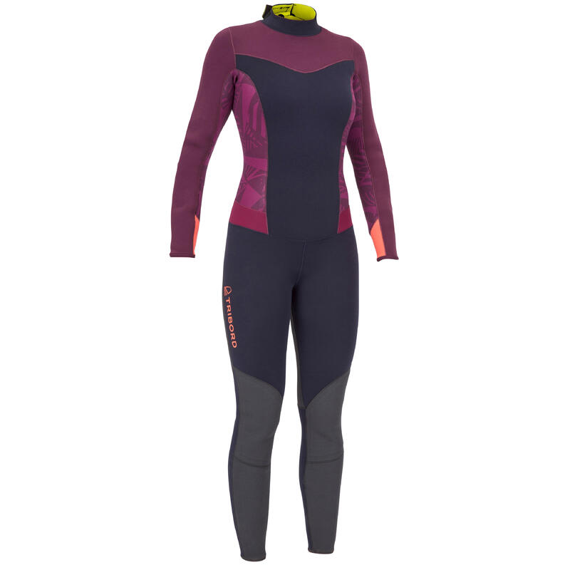 Wetsuit voor zeilen genaaid/gelijmd neopreen 3/2 mm dames 500 paars/zwart