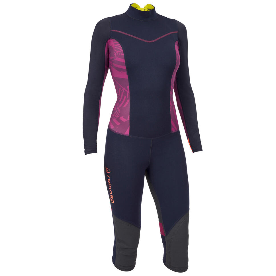 Uvwerende wetsuit dames voor zeilen 1 mm Dinghy 500 paars TRIBORD