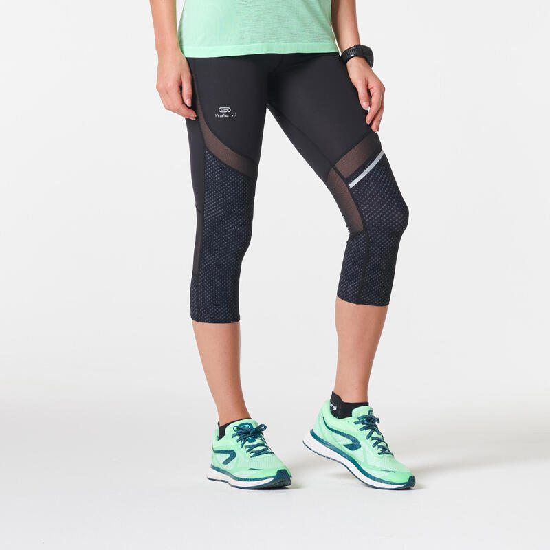 Kadın Siyah Spor Tayt / Koşu - KIPRUN SUPPORT 3/4