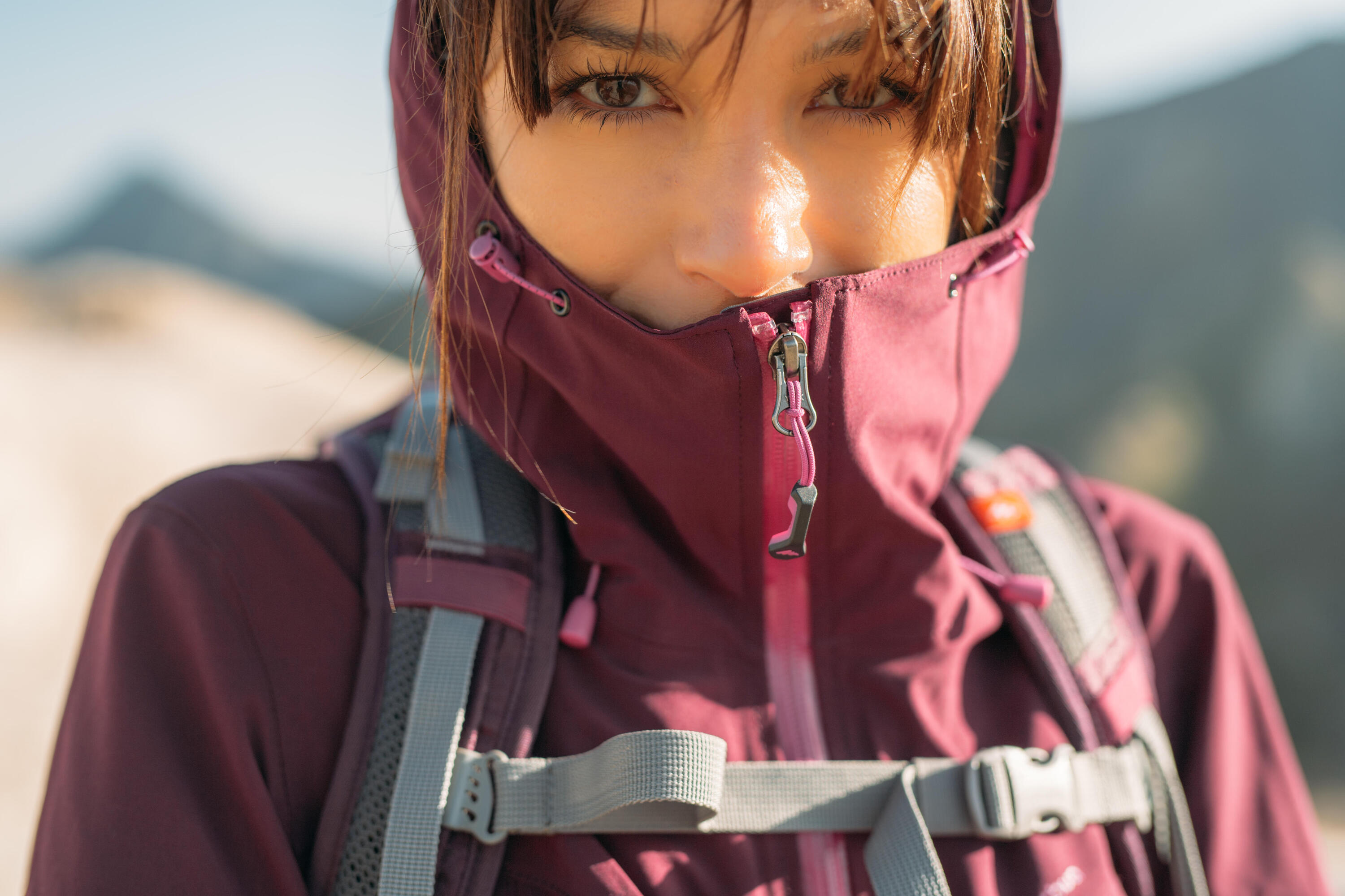 MH500 Women's Mountain Hiking waterproof Jacket - Plum 6/14