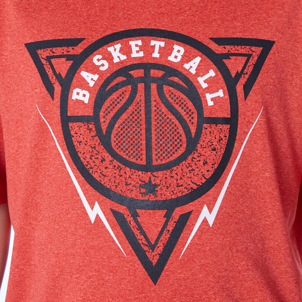 Basketballshirt TS500 Druckmotiv Korb Kinder rosa