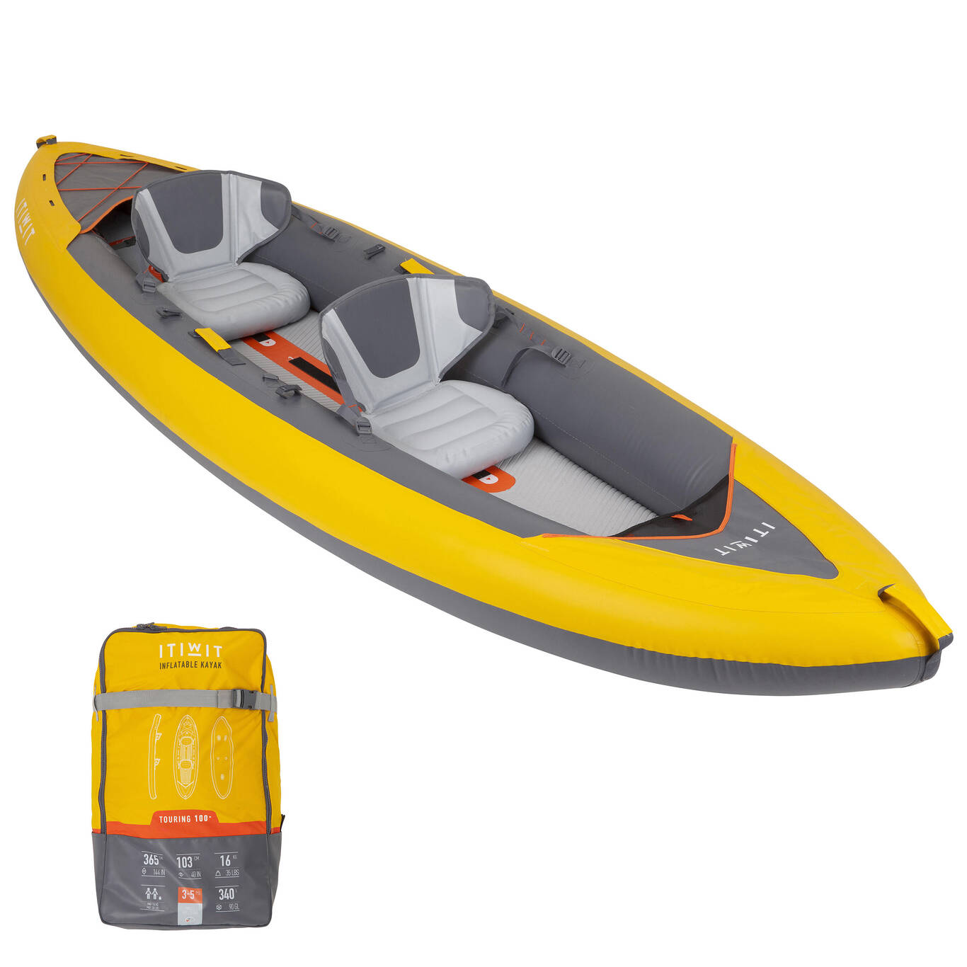 INFLATABLE 2-PERSON TOURING KAYAK X100+ HIGH-PRESSURE DROPSTITCH FLOOR