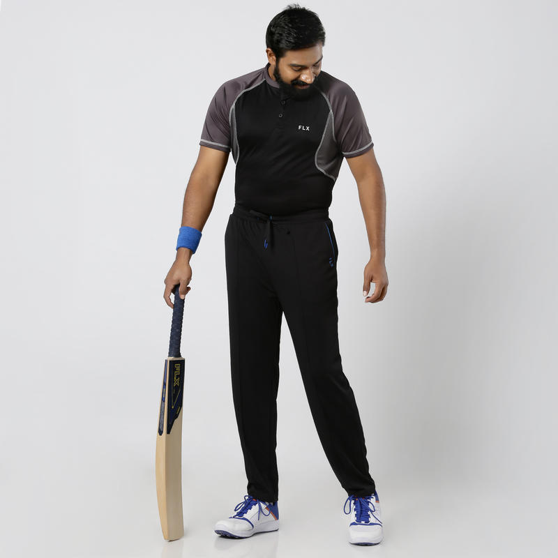 CRICKET TRACK PANTS, STRAIGHT FIT, BLACK