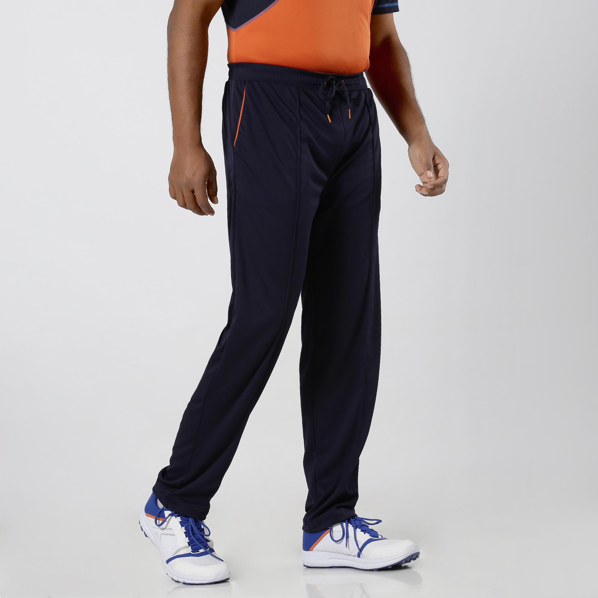 MEN'S STRAIGHT FIT CRICKET TRACKPANTS TSR 500, BLUE - Main Image