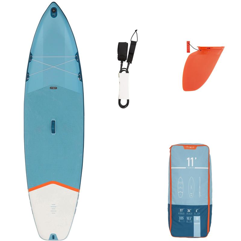 BEGINNER INFLATABLE TOURING STAND-UP PADDLE BOARD - BLUE - 11 FEET (LARGE)