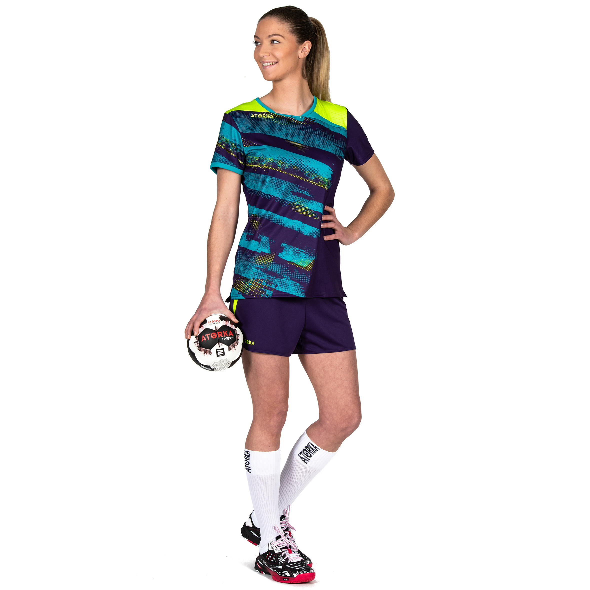 H500 Women's Handball Shorts - Purple/Yellow 7/7