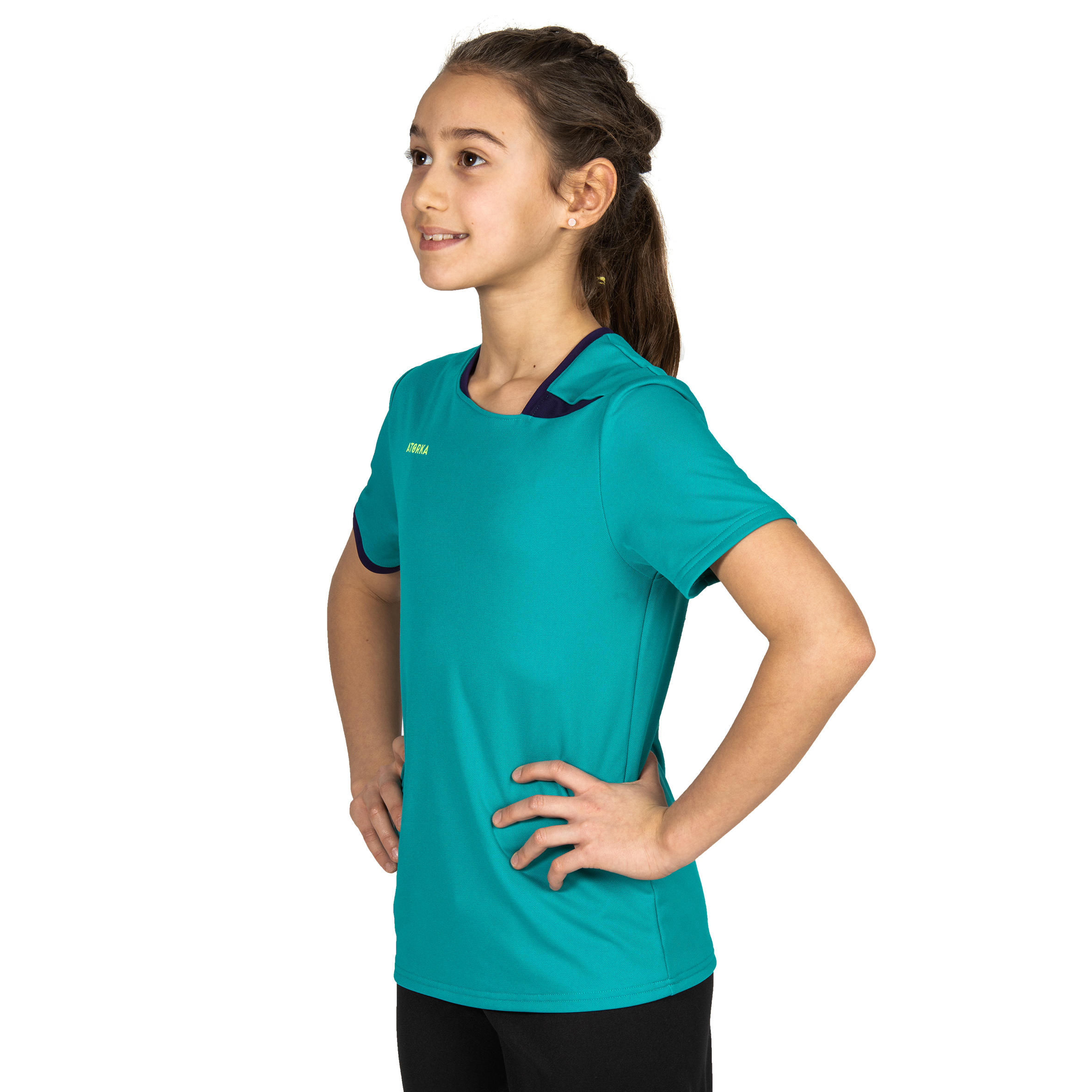 H100 Kids' Handball Jersey - Turquoise Blue/Purple 5/6