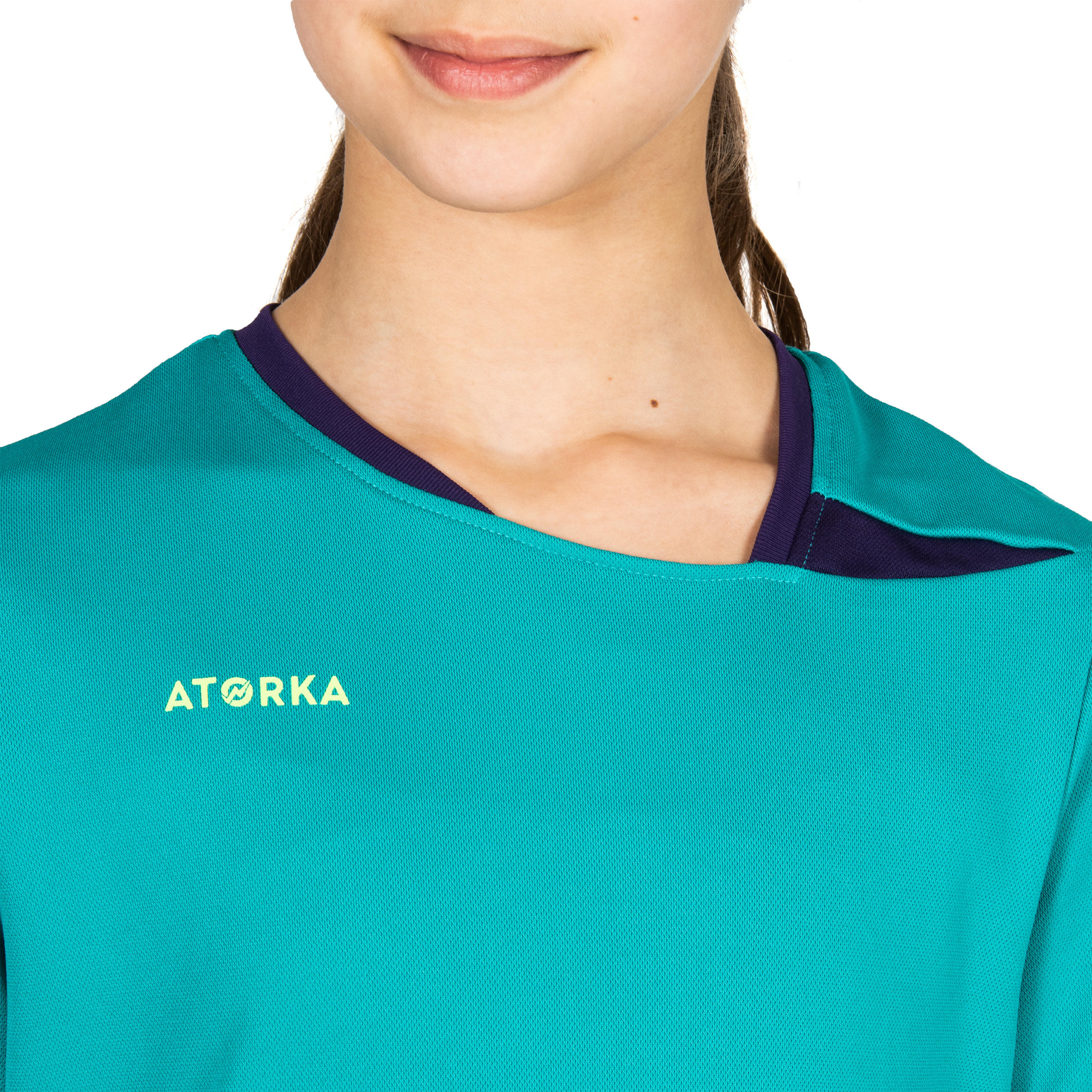 H100 Kids' Handball Jersey - Turquoise Blue/Purple 6/6