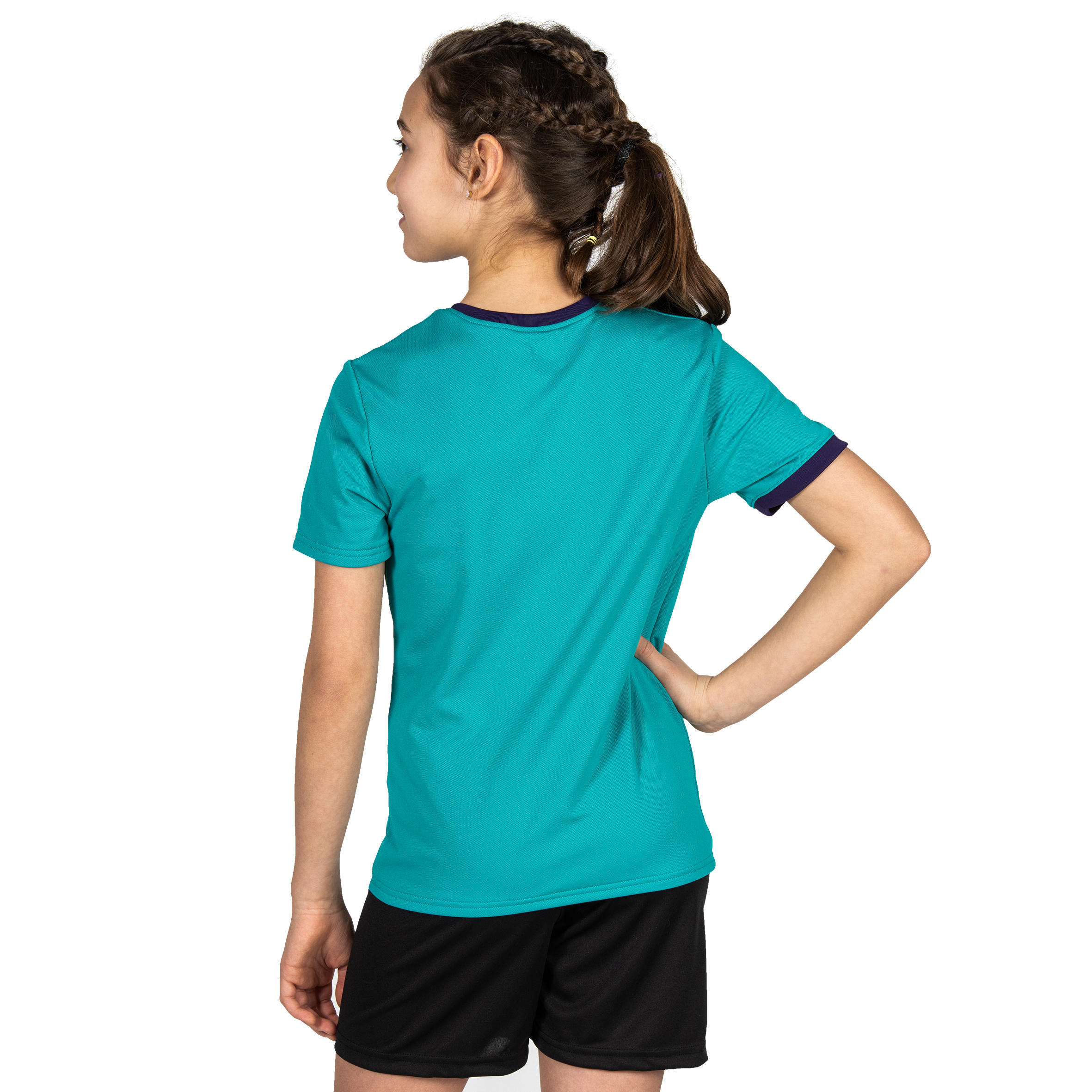 H100 Kids' Handball Jersey - Turquoise Blue/Purple 4/6