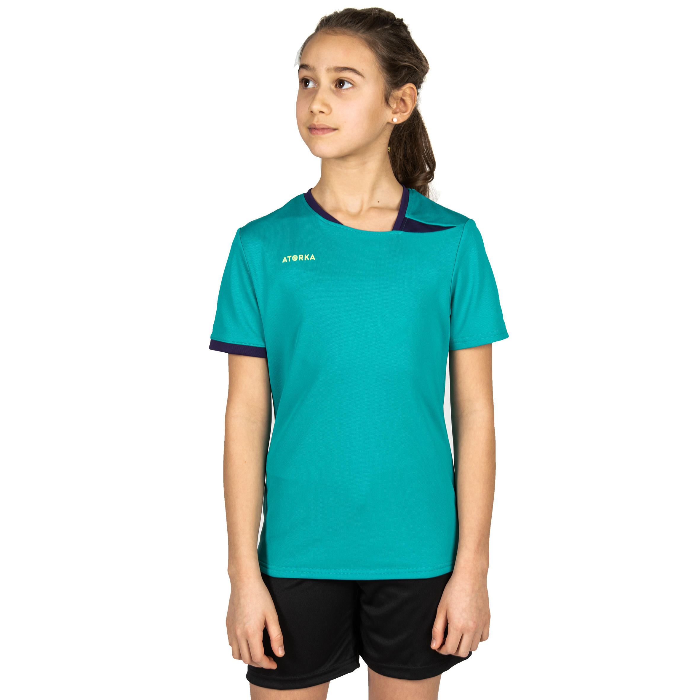 H100 Kids' Handball Jersey - Turquoise Blue/Purple 2/6