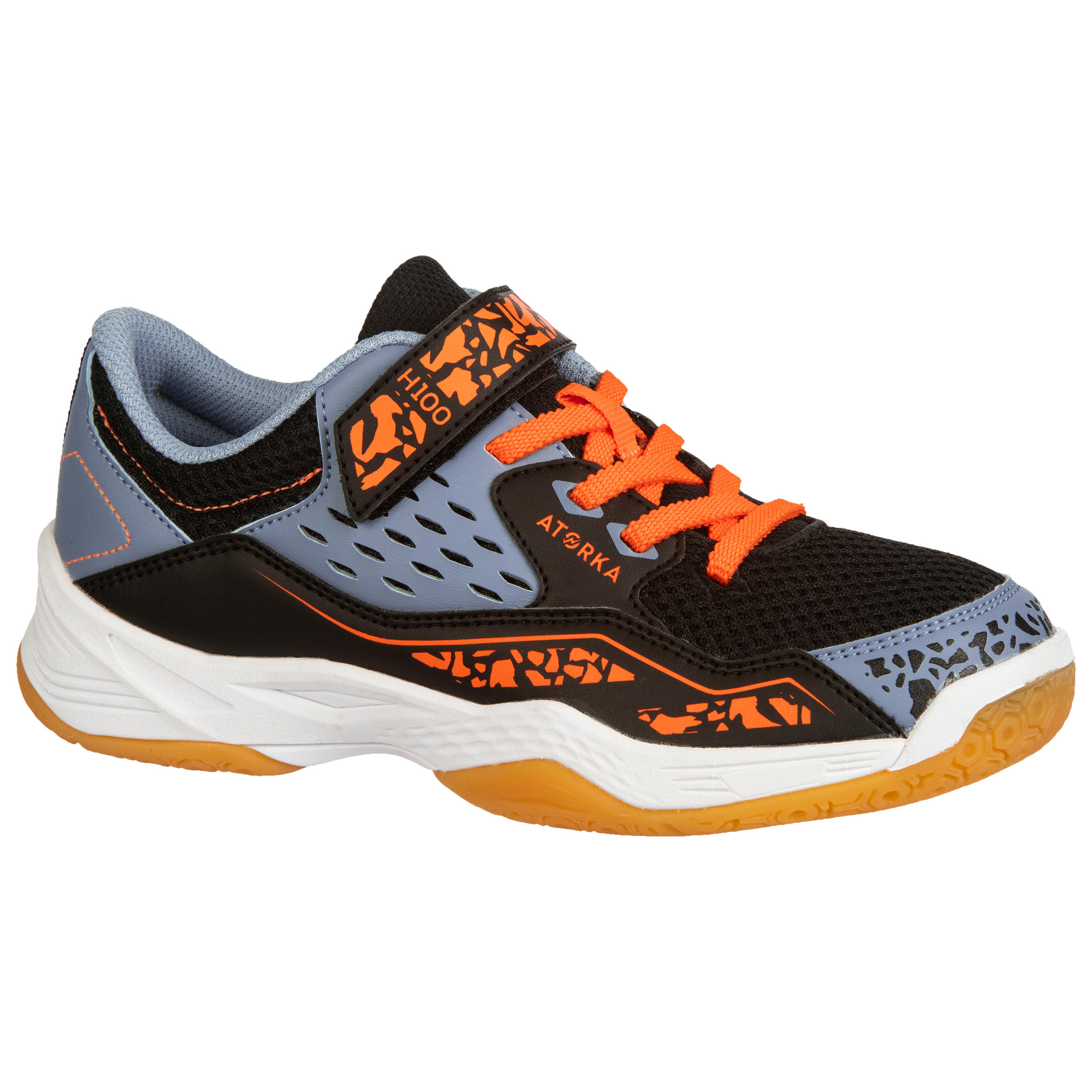 Kids' Handball Shoes with Rip-Tabs H100 - Orange/Grey 1/4