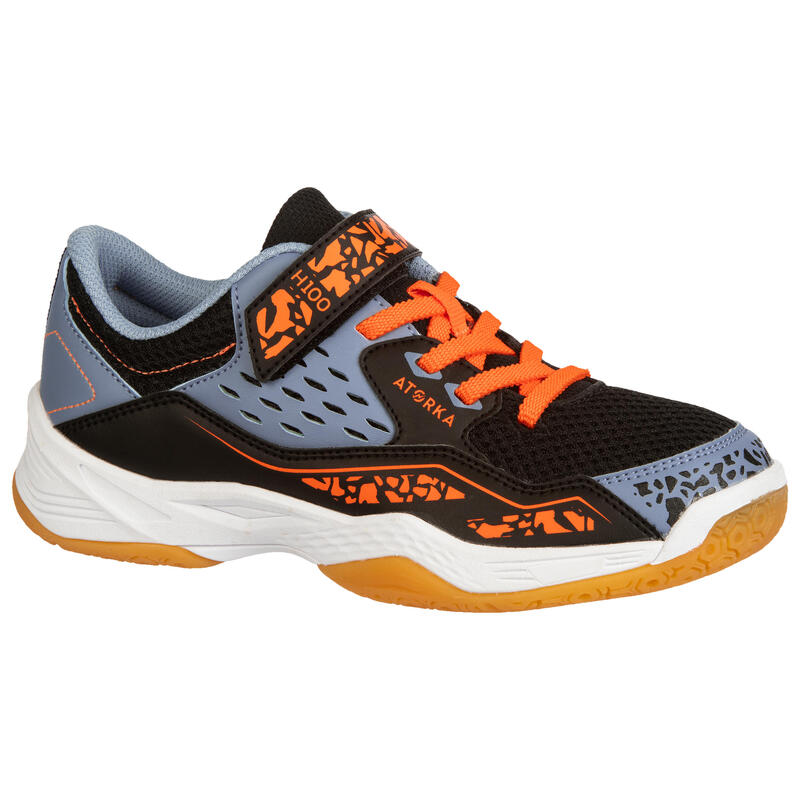 Chaussures de handball enfant H100 avec scratch orange/gris
