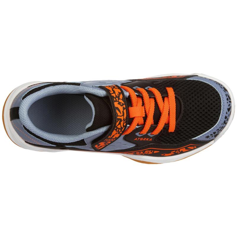 Chaussures de handball enfant H100 avec scratch orange/gris