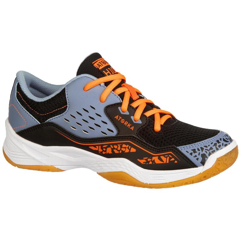 Chaussures de handball enfant H100 avec lacets orange/gris