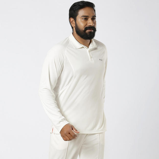 MEN'S FULL SLEEVE QUICK DRY CRICKET TSHIRT, IVORY 500, WHITE