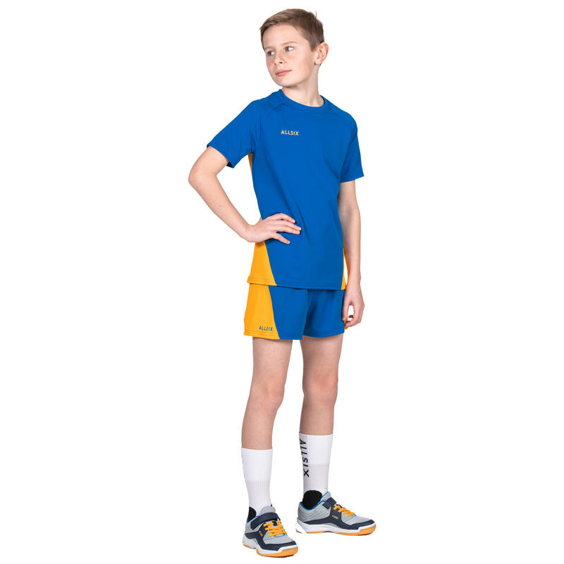V100 Boys' Volleyball Jersey Blue/Yellow Decathlon