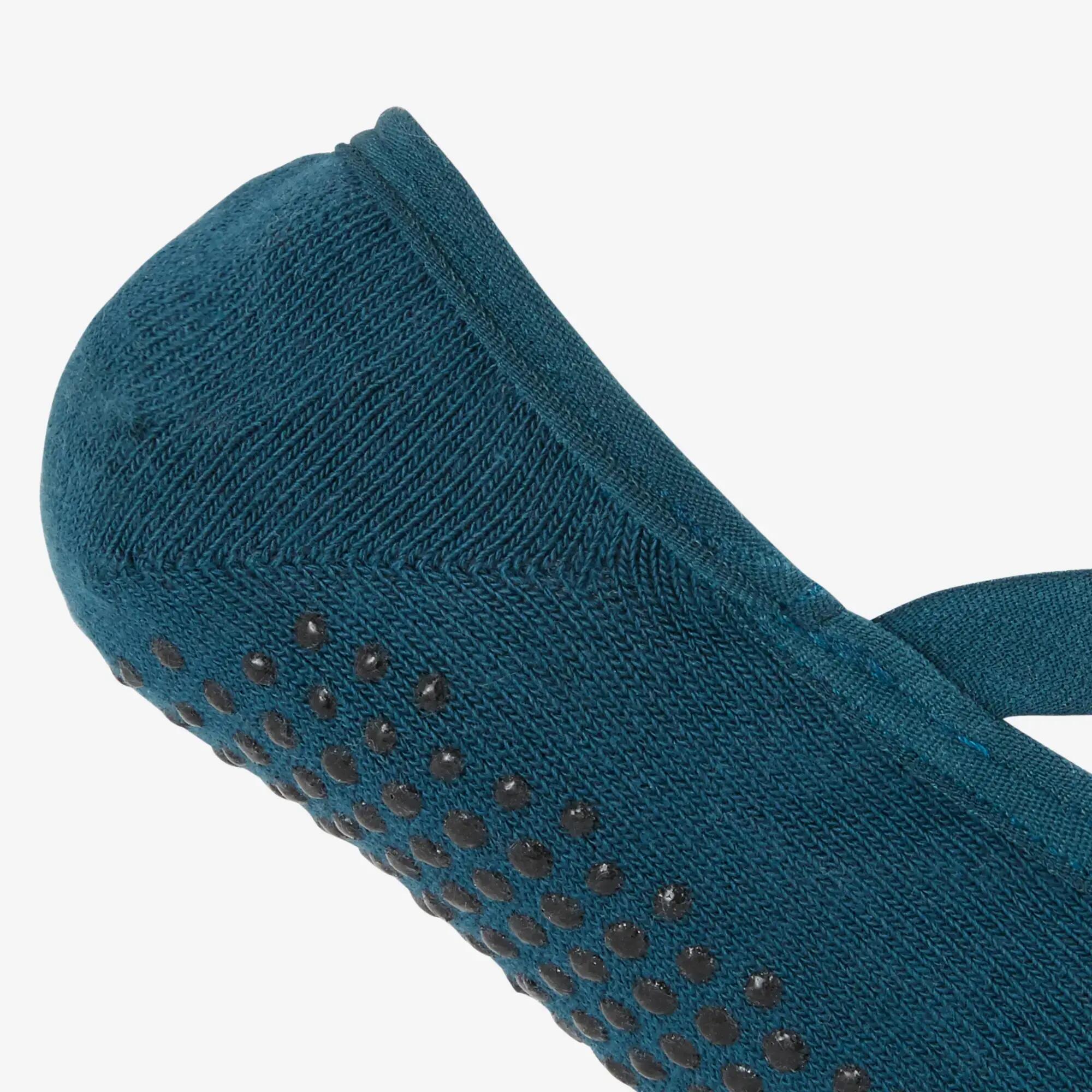 500 Women's Pilates & Gentle Gym Non-Slip Ballet Socks - Teal 3/4