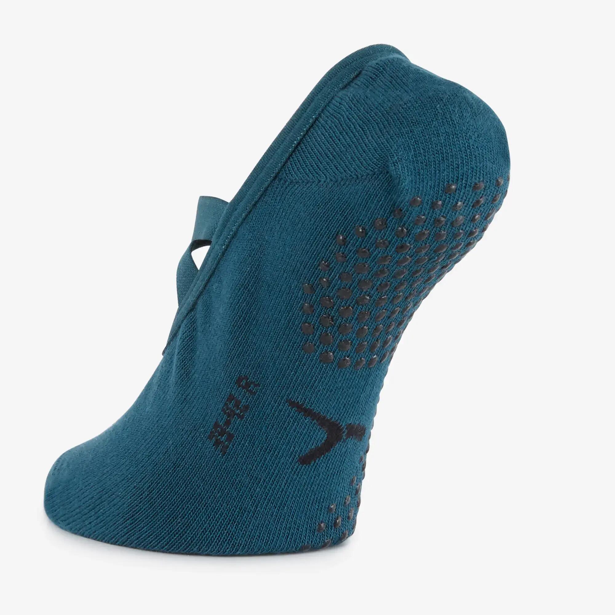 500 Women's Pilates & Gentle Gym Non-Slip Ballet Socks - Teal 2/4