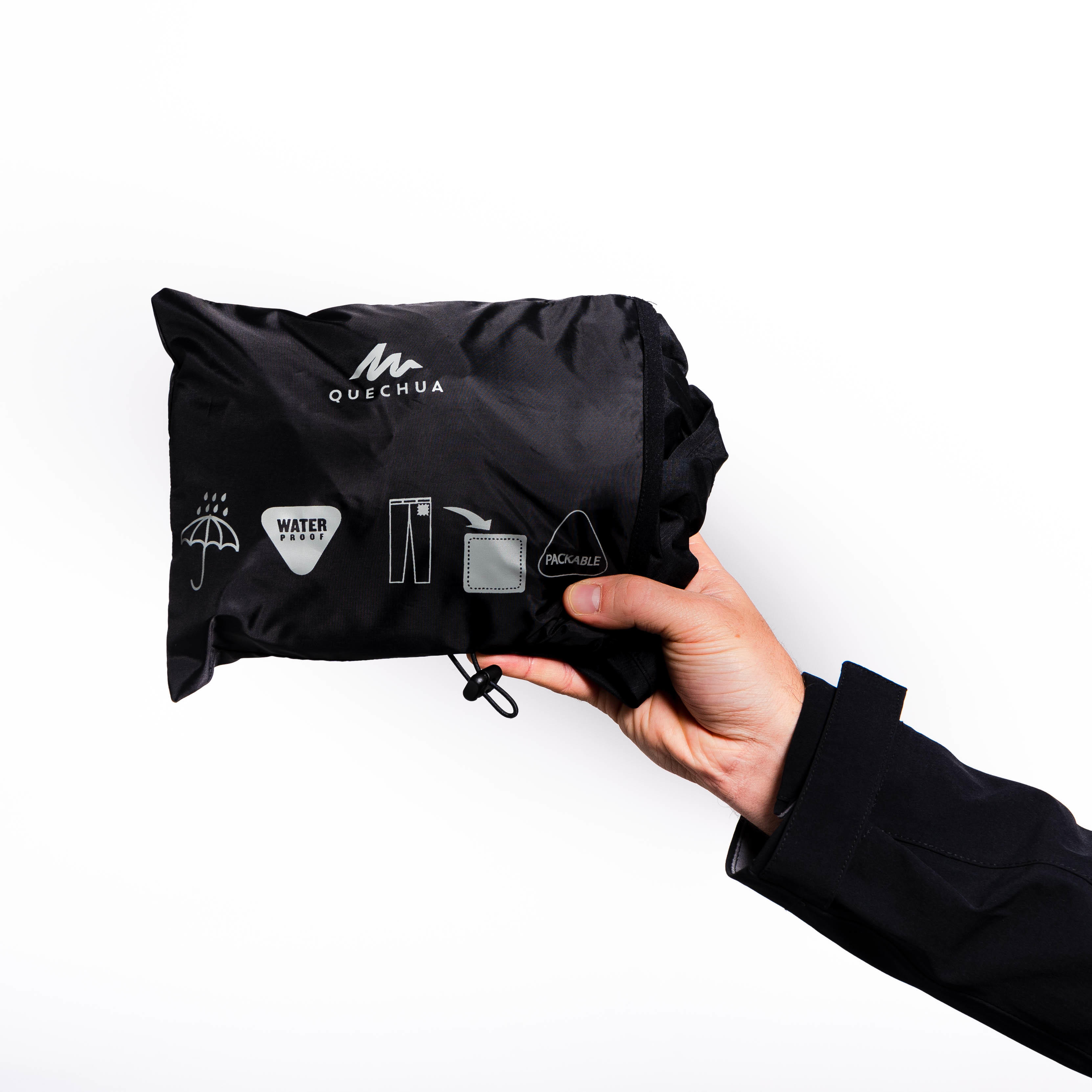 Men Mountain Hiking Waterproof Overtrousers Quechua MH500 Black