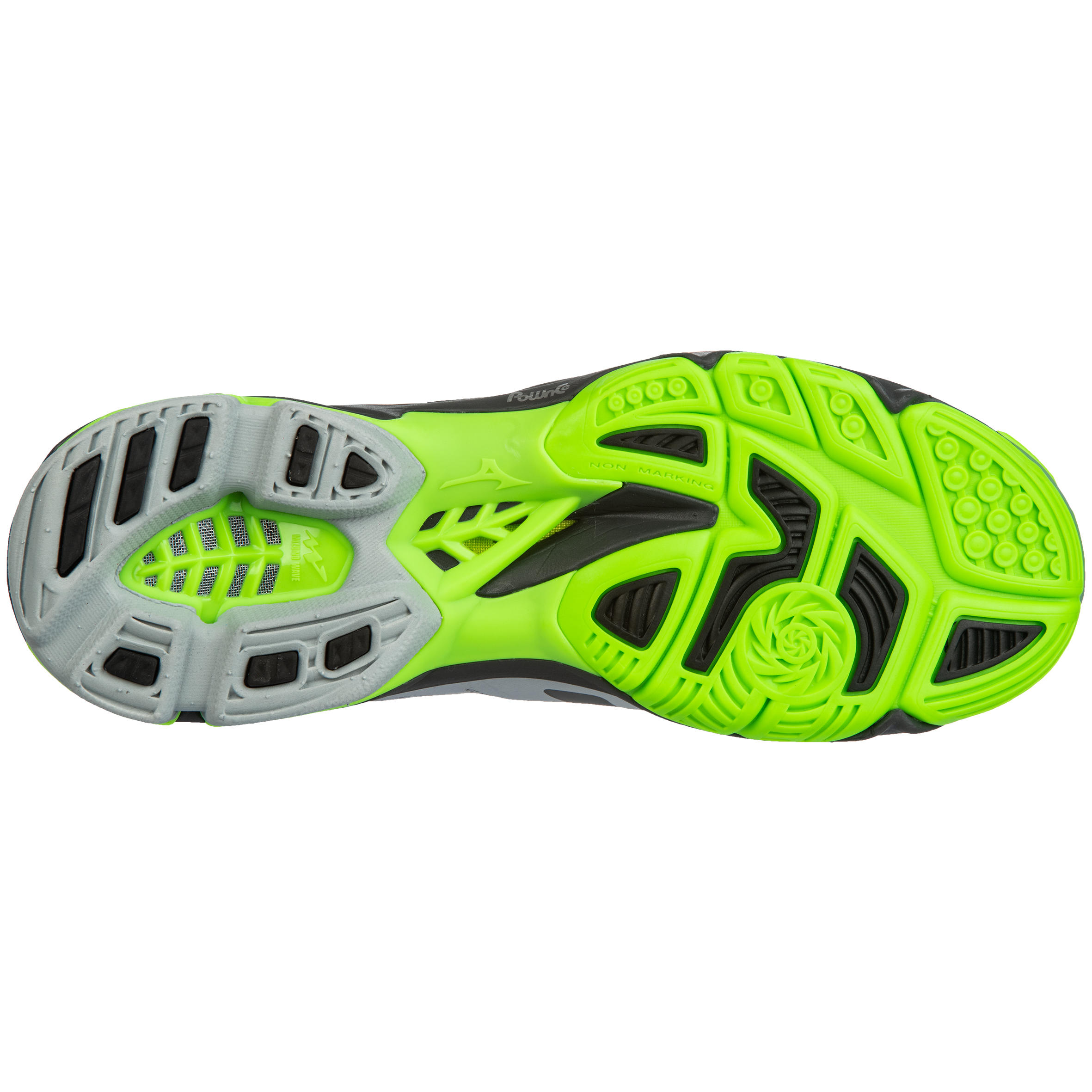 CHAUSSURES DE VOLLEY-BALL HOMME WAVE LIGHTNING VERTES, NOIRES ET GRISES MIZUNO 4/6