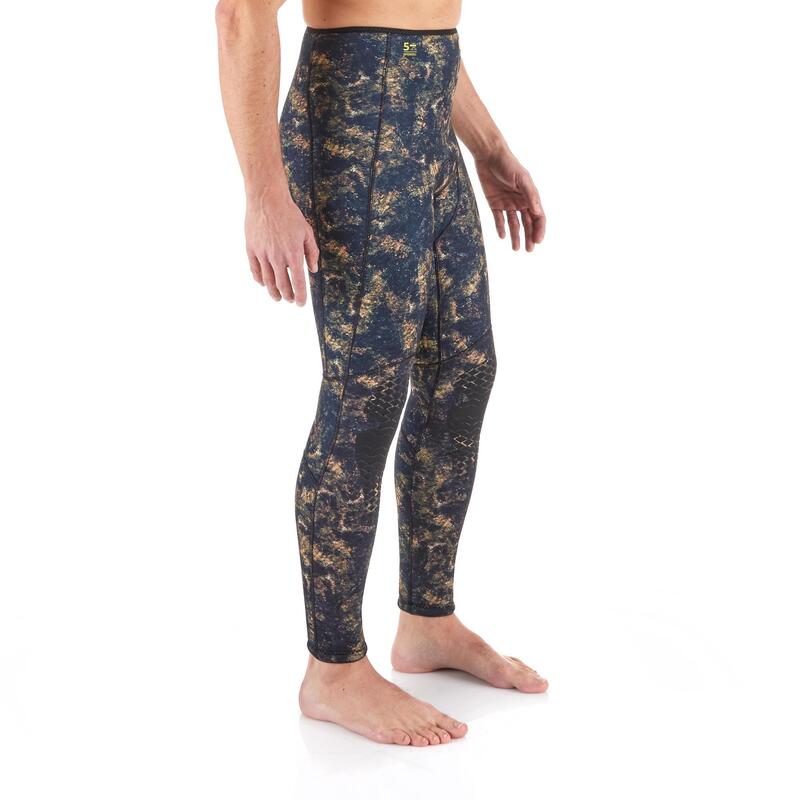 Men's spearfishing trousers 5 mm neoprene SPF 540 brown camouflage
