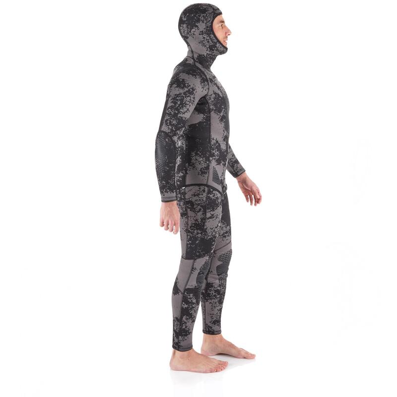 Veste chasse sous-marine sans pad camouflage noir néoprène refendu 5mm SPF500