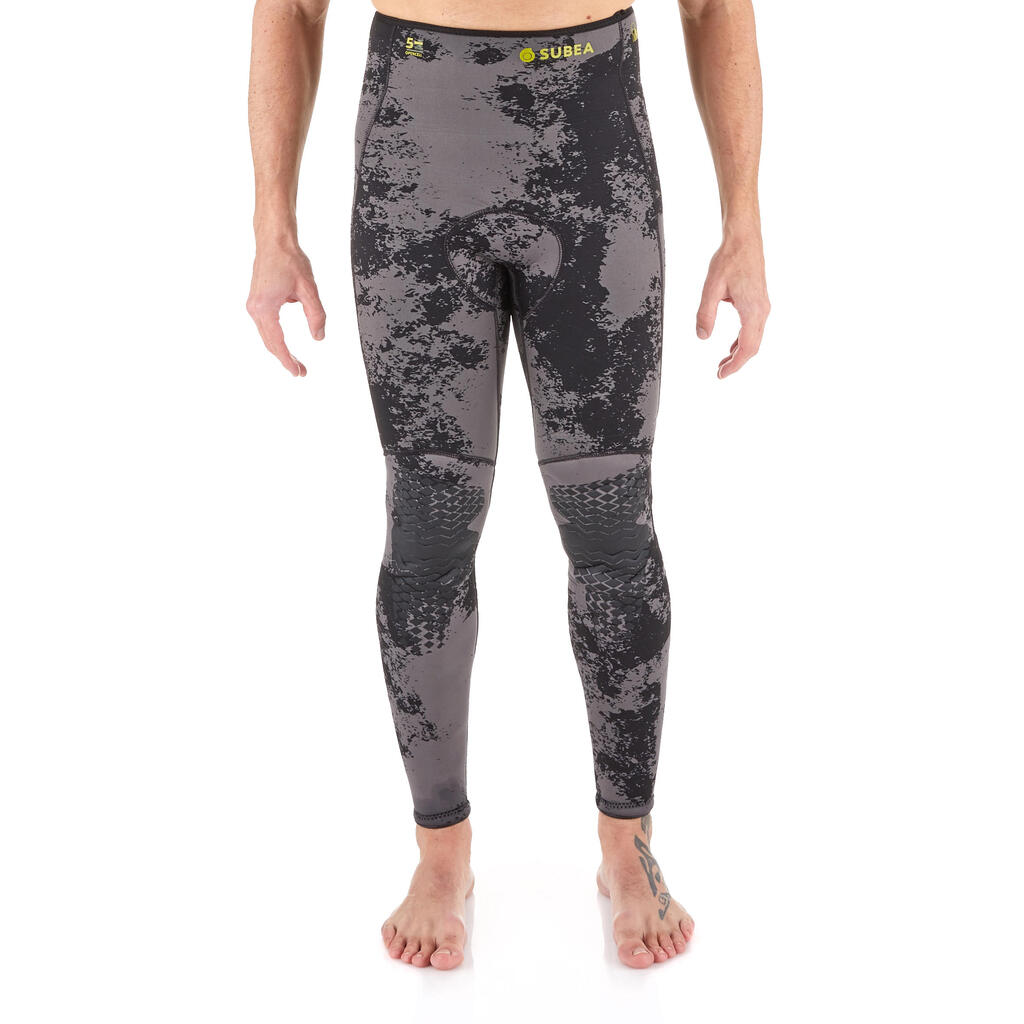 Men's spearfishing trousers 5 mm neoprene SPF 540 grey camouflage