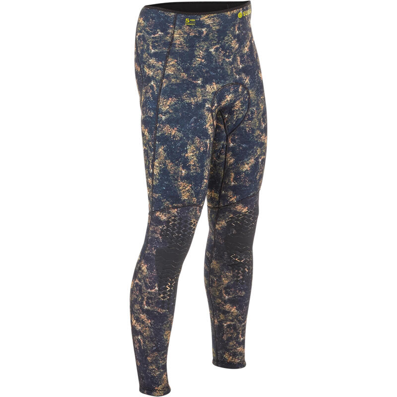 Duikbroek voor harpoenduiken SPF500 splitneopreen 5 mm camouflage kaki