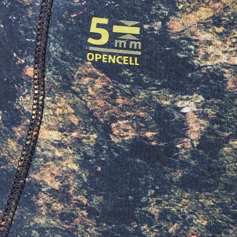 Kalhoty na podmořský lov SPF 500 neopren 5 mm maskovací khaki