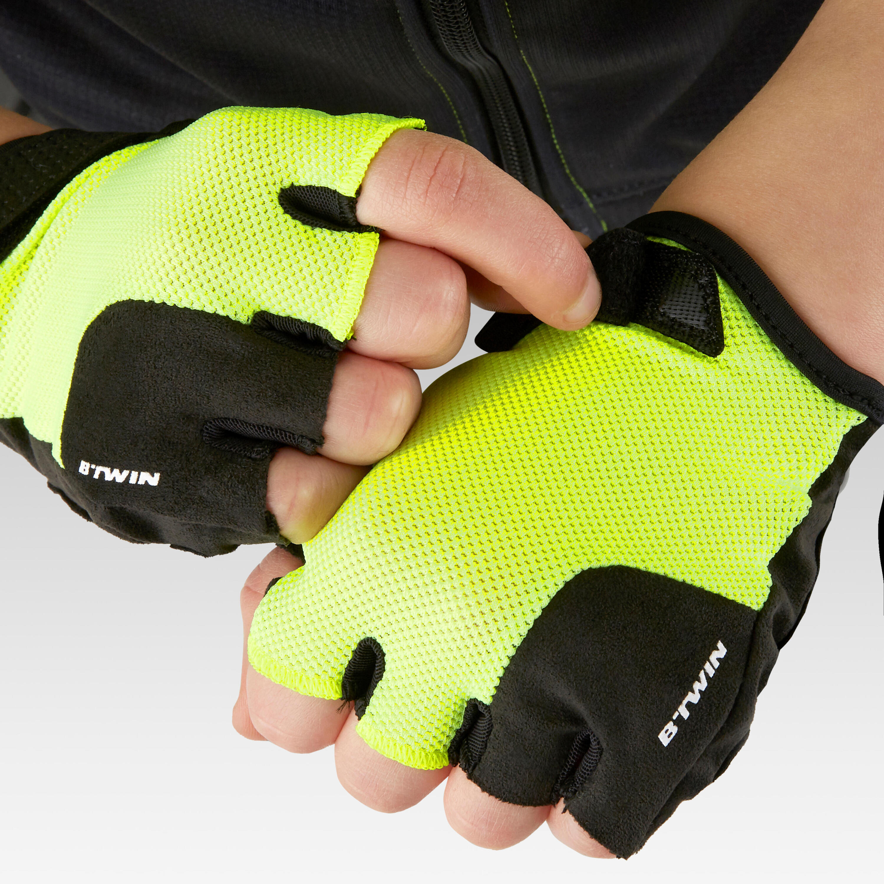 500 Kids' Fingerless Cycling Gloves - Yellow 4/5