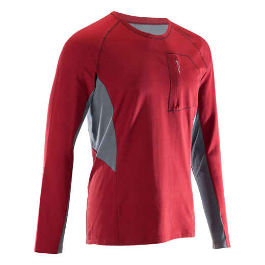 
      MEN’S LONG-SLEEVED STRETCH CLIMBING T-SHIRT VERTIKA - BURGUNDY
  