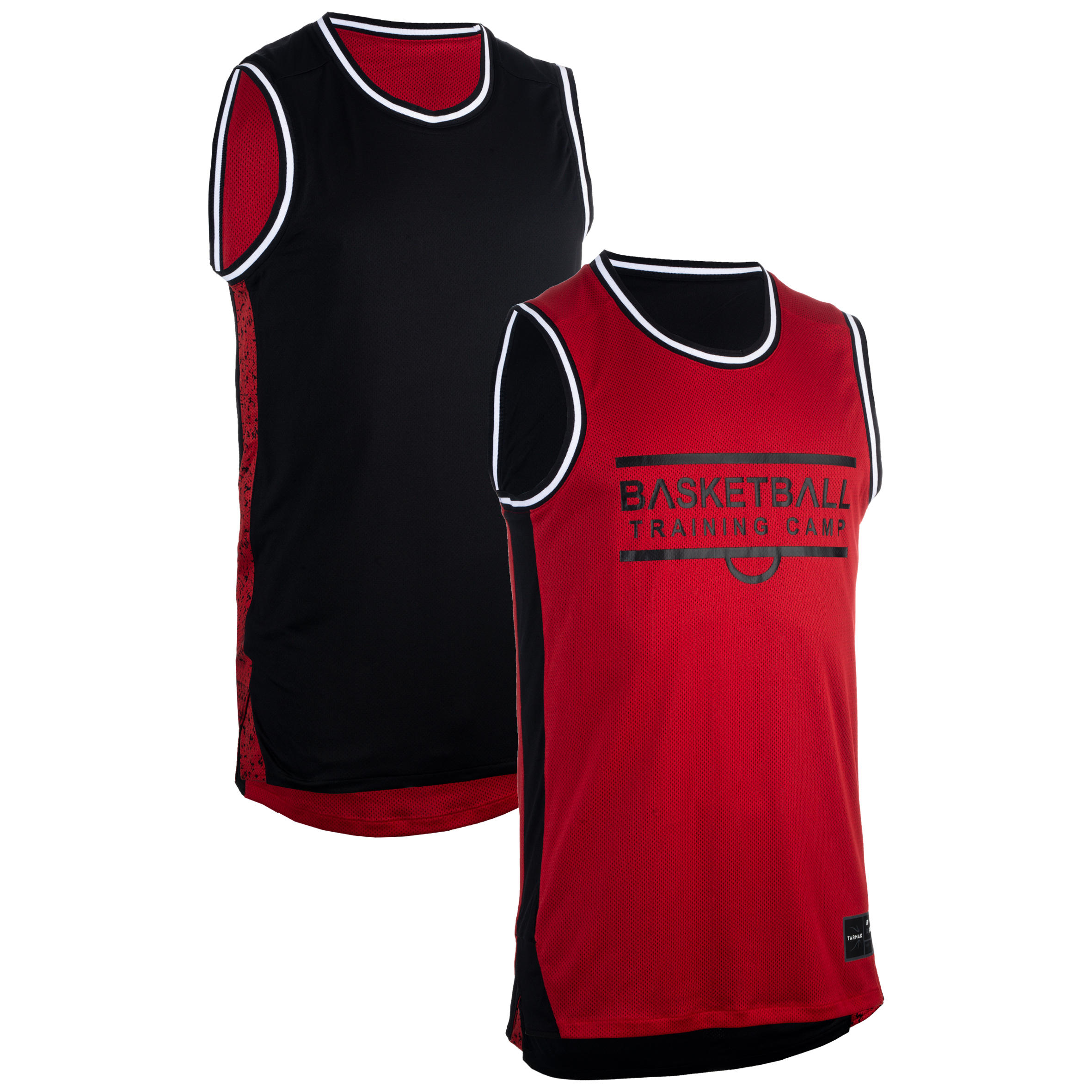 Intermediate Sleeveless Reversible Basketball Jersey Black/Red