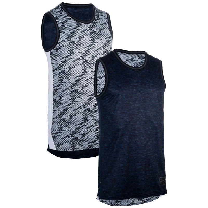 Jersey Basket Tanpa Lengan Dua Sisi, Pemain Menengah Heather Biru/Abu-abu Jersey Basket Tanpa Lengan Dua Sisi, Pemain Menengah Heather Biru/Abu-abu