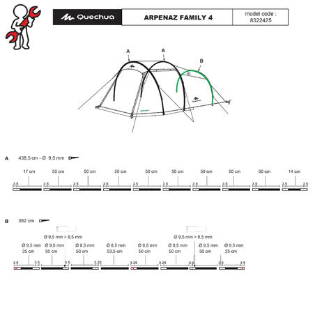 Намет Arpenaz 4 з палицями для кемпінгу на 4 особи 1 спальня