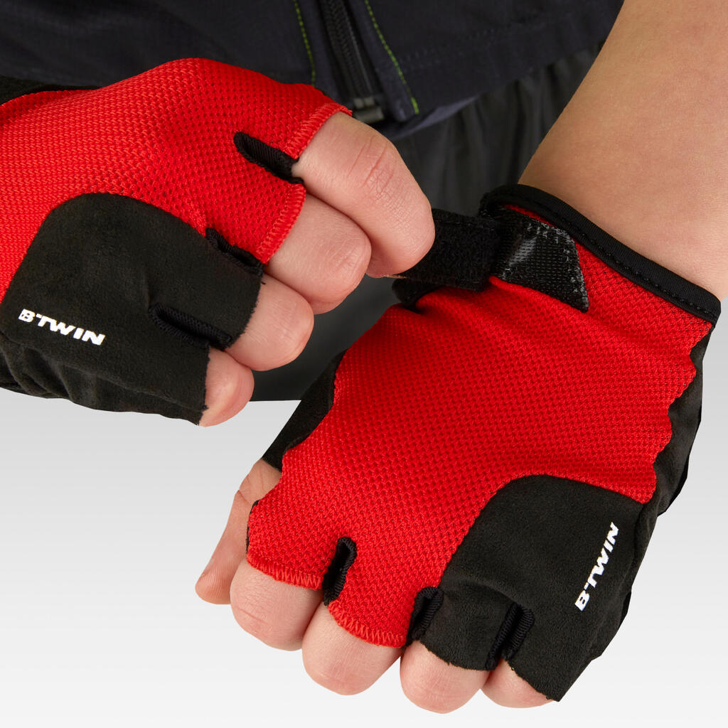 500 Kids' Fingerless Cycling Gloves 8-12 - Red