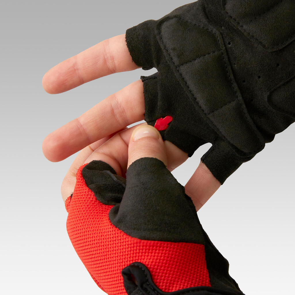 500 Kids' Fingerless Cycling Gloves 8-12 - Red