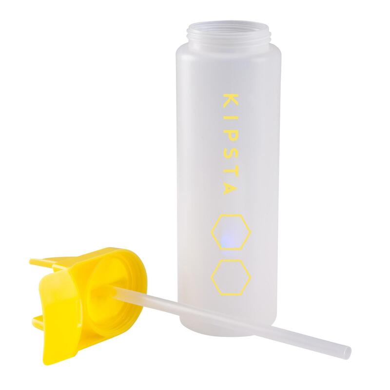Hygiënische plastic drinkbus 1 liter wit/geel