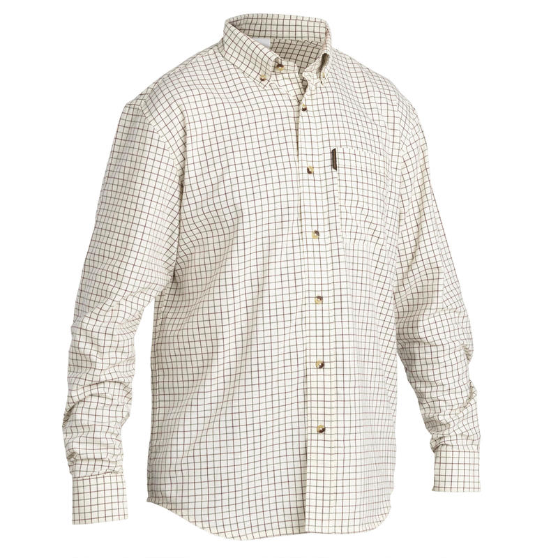 Breathable long sleeve hunting shirt 100 checked white. Decathlon