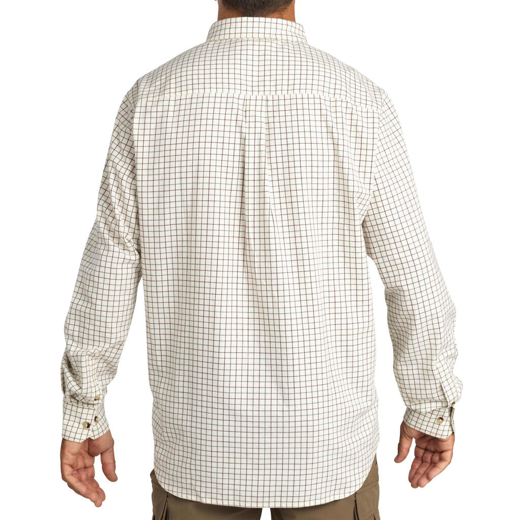 Men's Hunting Long-sleeved Breathable Cotton Shirt - 100 checked white.