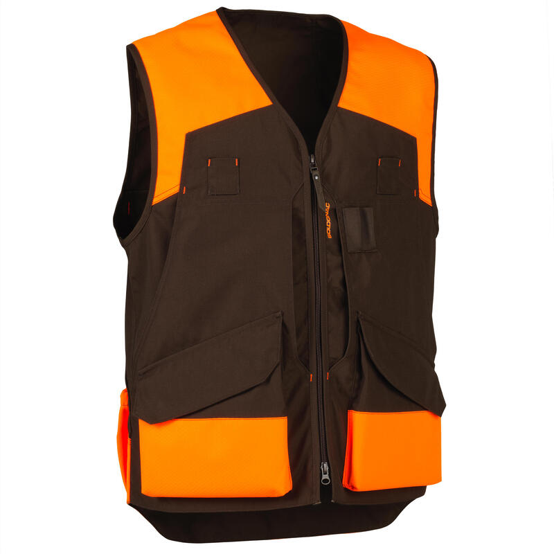 Gilet chasse RENFORT fluo/marron 500